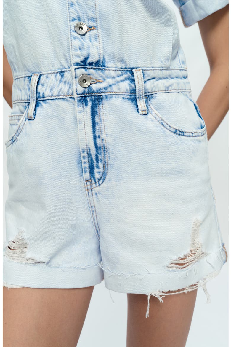 Grace Distressed Denim Romper, Alternate, color, LIGHT SKY