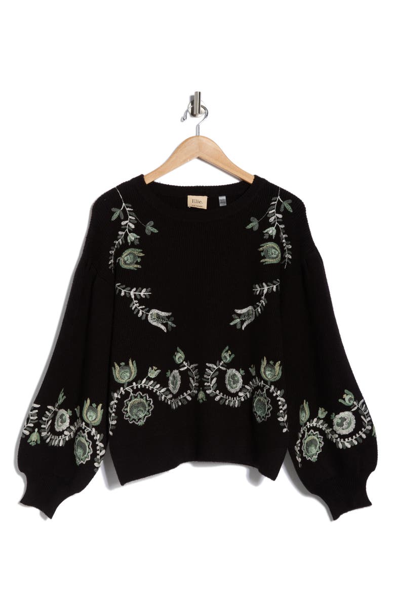 ELIE ELIE TAHARI Floral Embrodiered Sweater, Main, color, Black W/ Embroidery