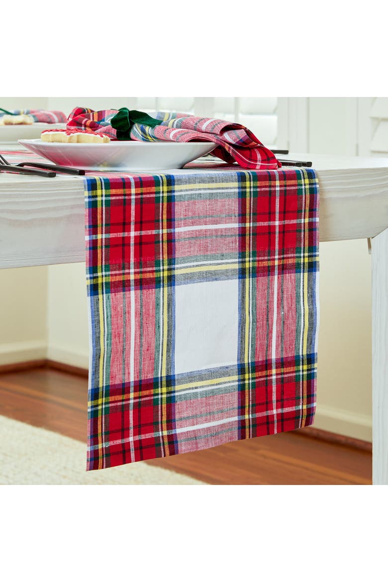 Linen Table Runner - Stewart Plaid, Alternate, color, White