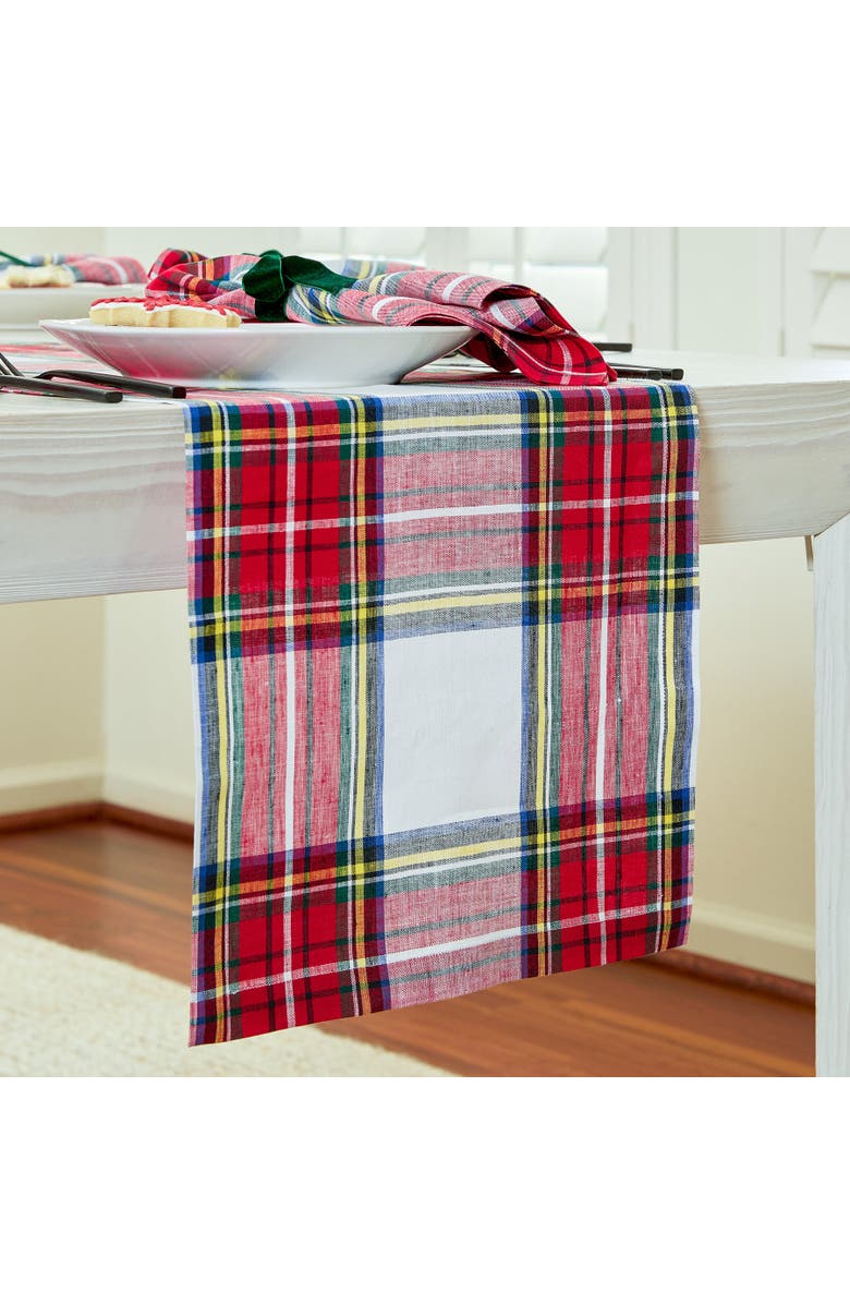 Solino Home Linen Table Runner for Dining Table, Holiday and Everyday Table Decor - Stewart Plaid, Alternate, color, White