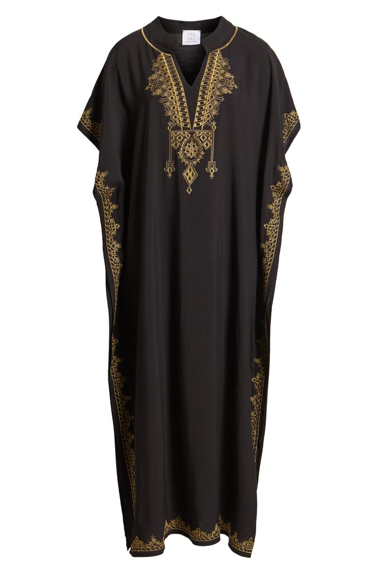 Evelina Embroidered Caftan, Alternate, color, BLACK
