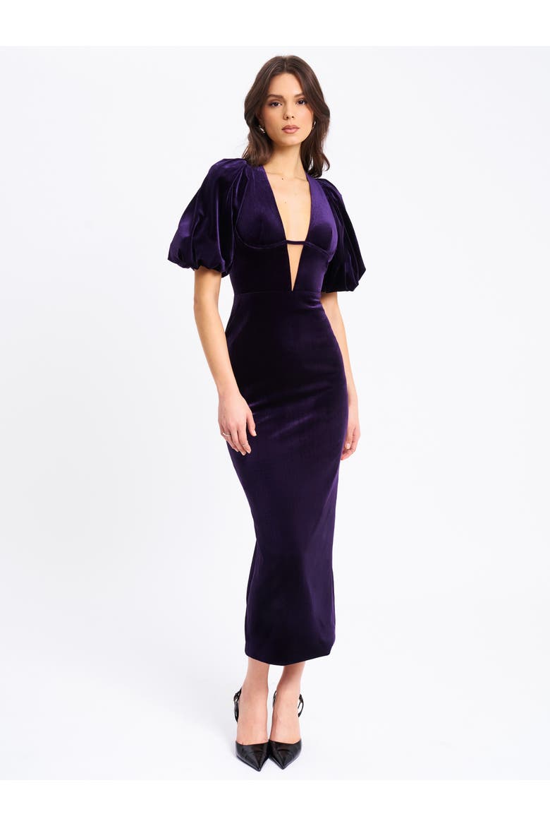 Coraline Velvet Bubble Sleeve Backless Maxi Dress, Alternate, color, Purple