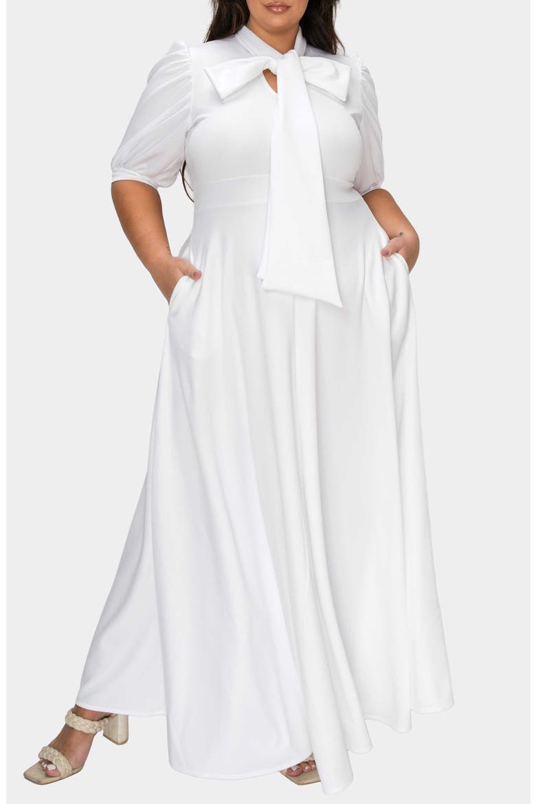 Farrah Donna Tie Neck Maxi Dress, Alternate, color, IVORY