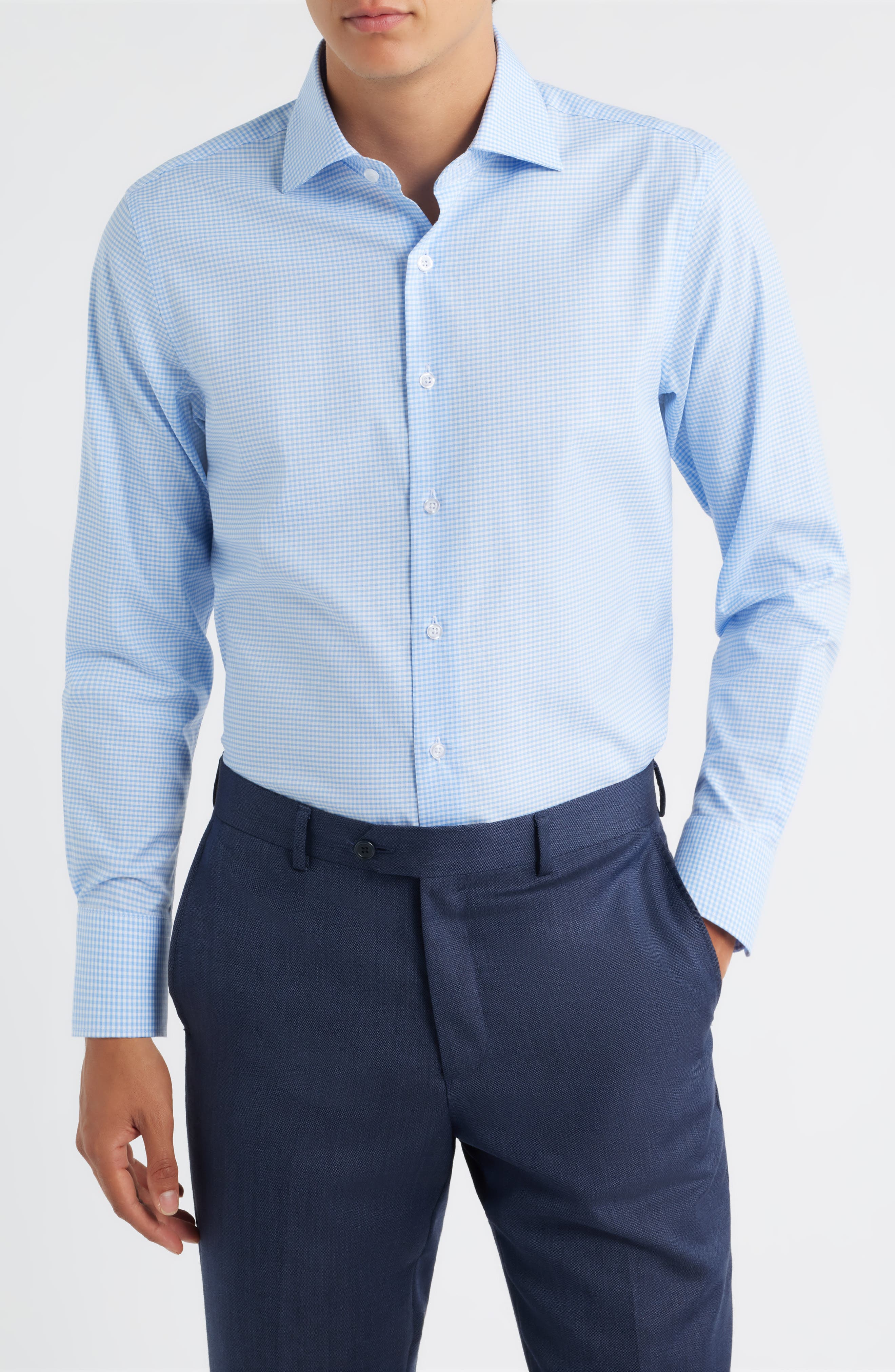 ZANETTI Trim Fit Grid Check Cotton Dress Shirt