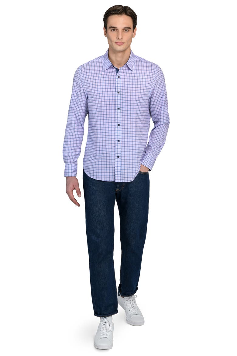 Grid Print Stretch Dress Shirt, Alternate, color, LILAC