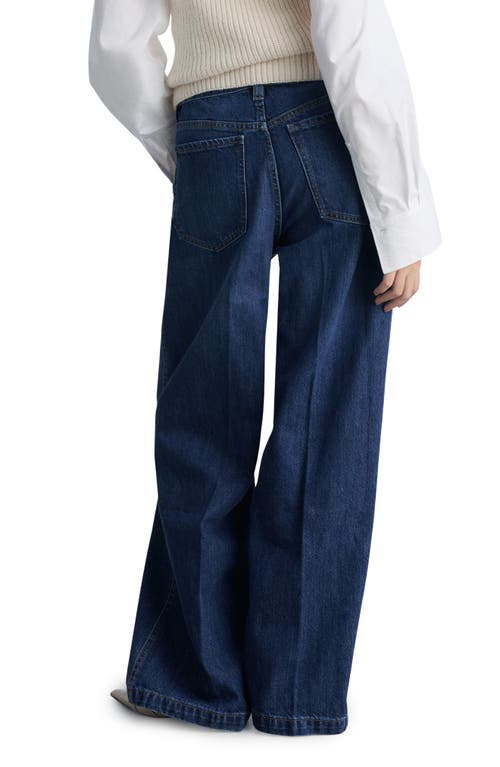Shop Mango Belt Wide Leg Jeans In Dark Blue