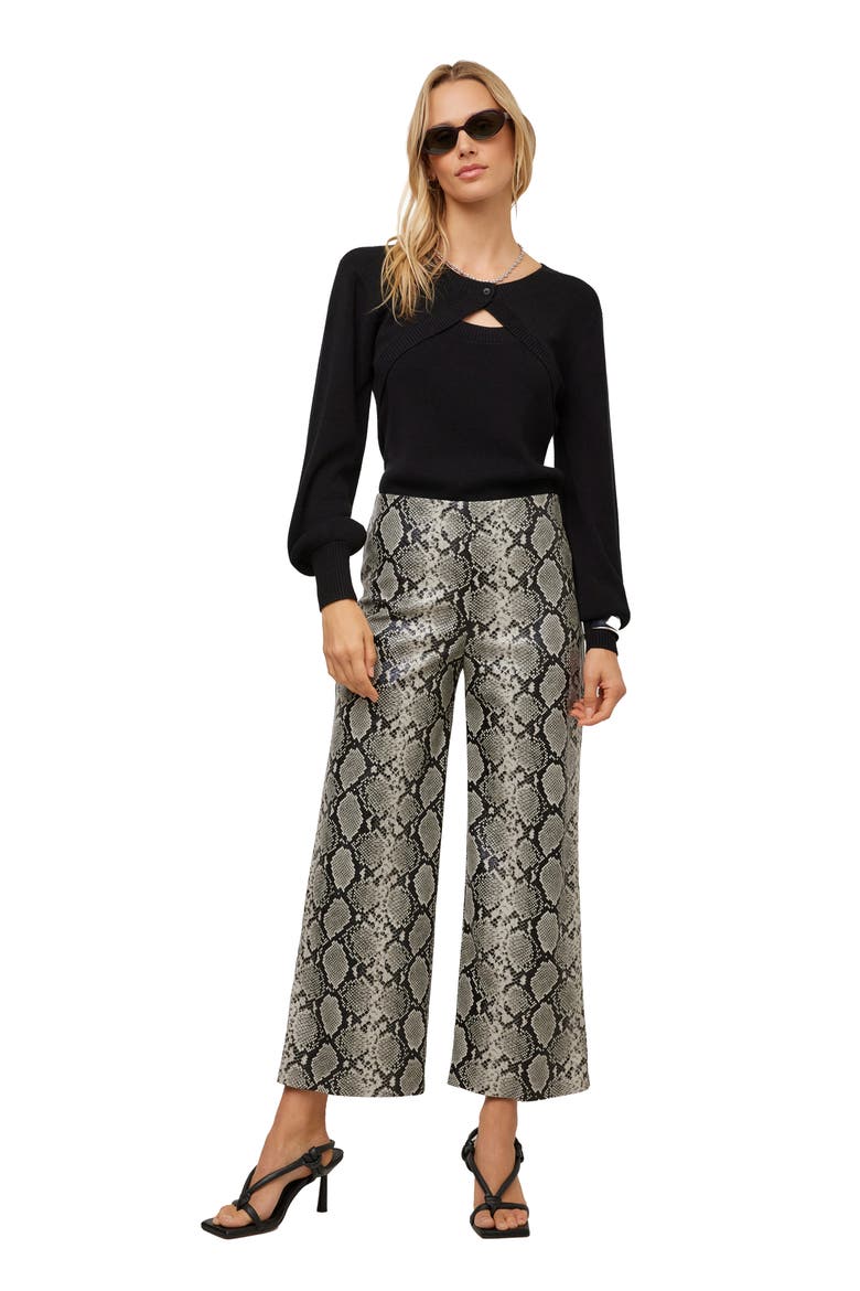 Kelly Snakeskin Embossed Faux Leather Cropped Wide Leg Pants, Alternate, color, PRINT