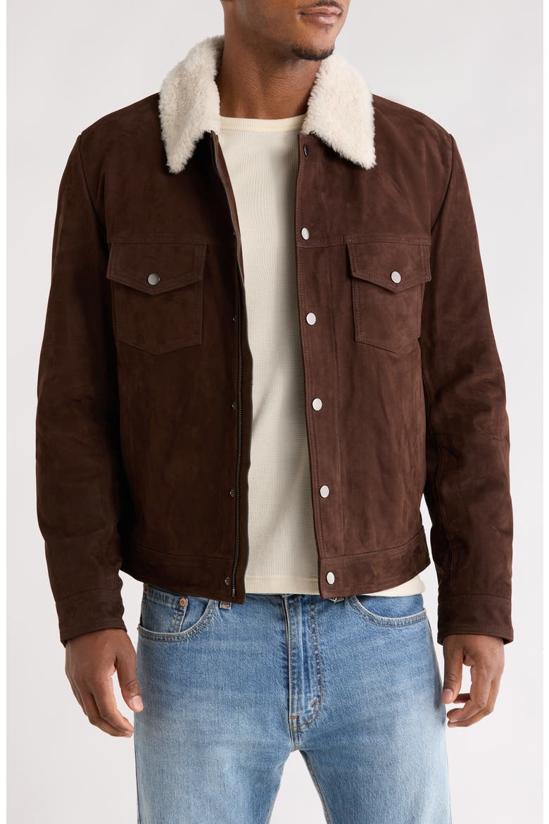 x Beckham Mordy Suede & Genuine Shearling Jacket, Main, color, OPEN BROWN