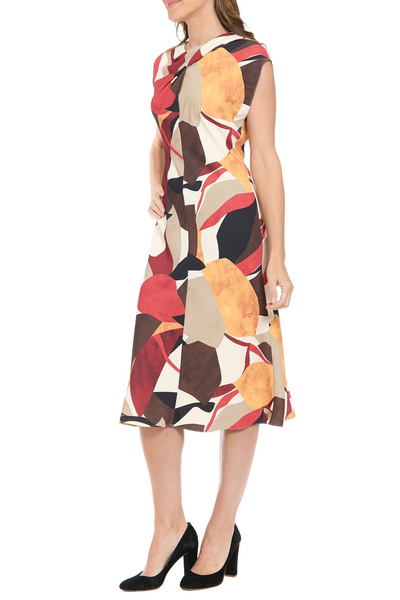 Twist Neck Cap Sleeve Midi Dress, Alternate, color, SANDBROWN