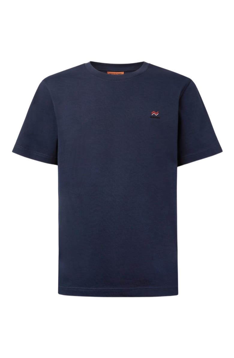 Missoni Crew Neck T-shirt In Cotton With Embroidery And Logo, Alternate, color, Blue