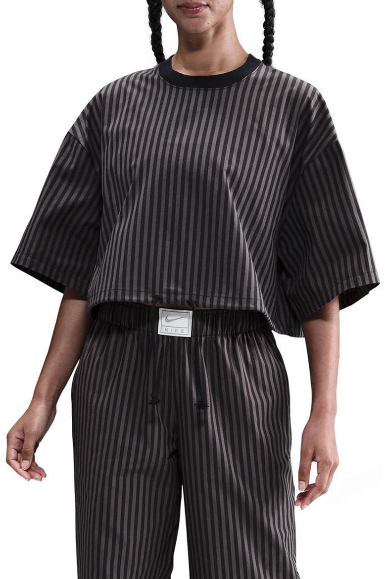 Sportswear Stripe Cotton Poplin Shirt, Main, color, BLACK/ THUNDER GREY/ BLACK