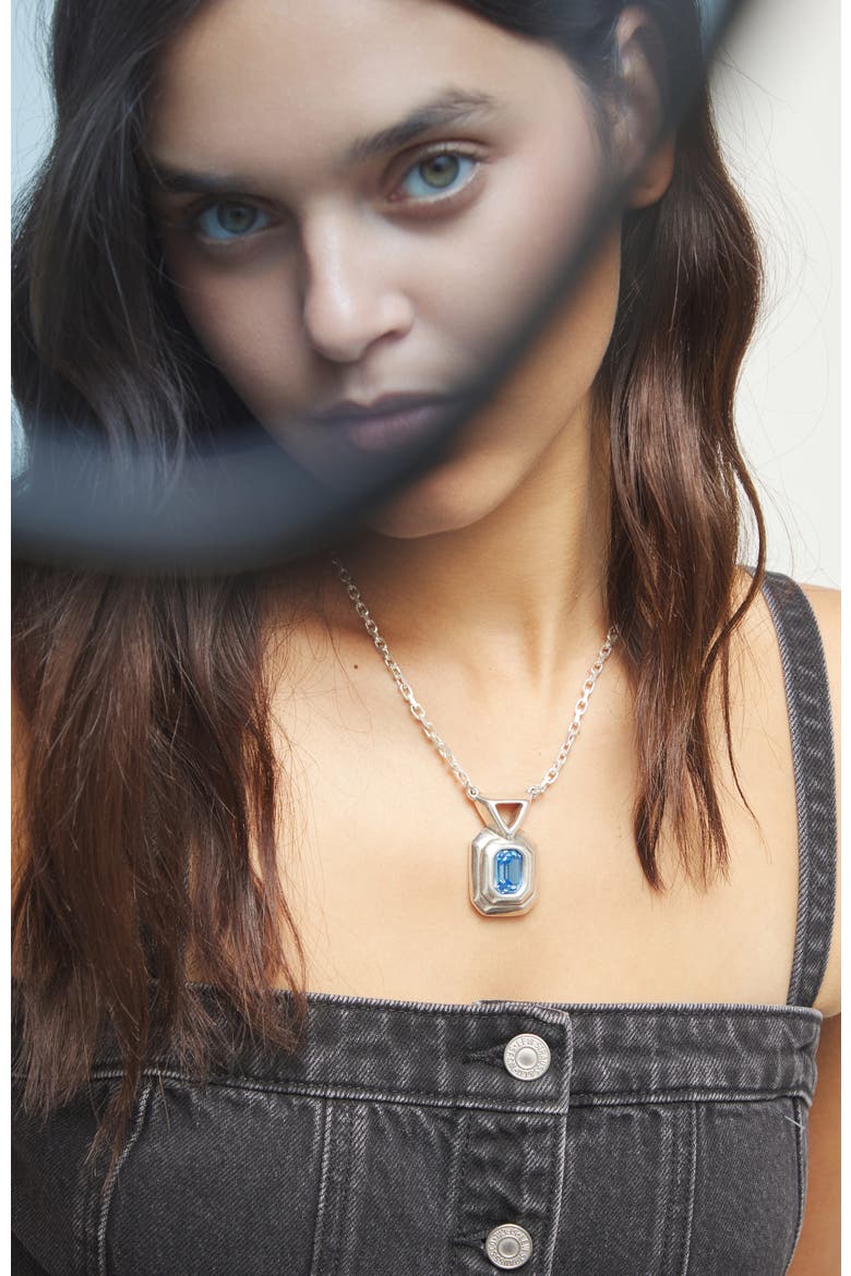 Silver-tone Pendant Necklace with Blue Crystal, Alternate, color, Silver