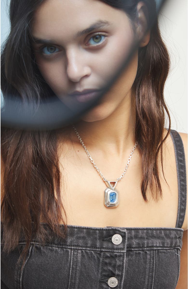 UNODE50 Silver-tone Pendant Necklace with Blue Crystal, Alternate, color, Silver