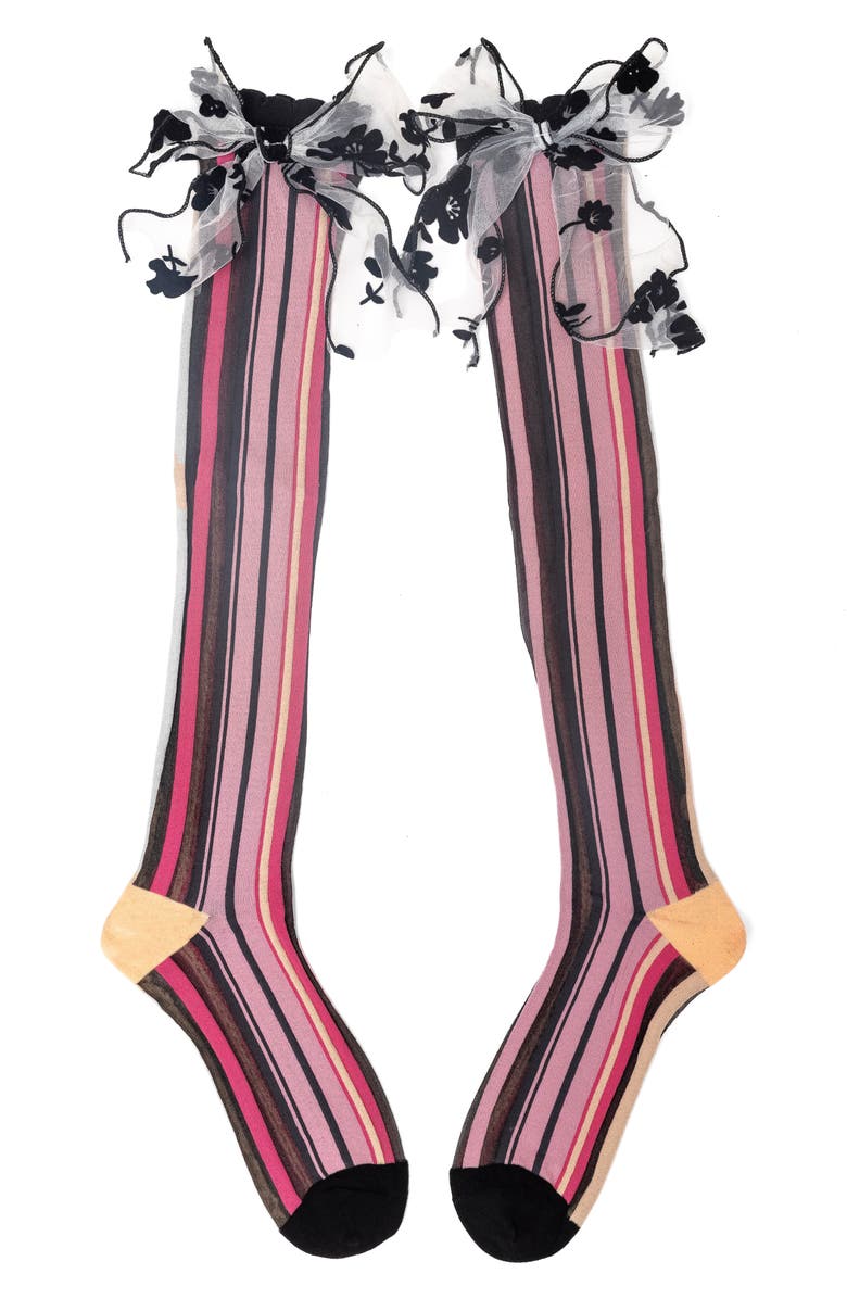 Sock Candy Parisian Stripe Bow Knee High Socks, Alternate, color, 