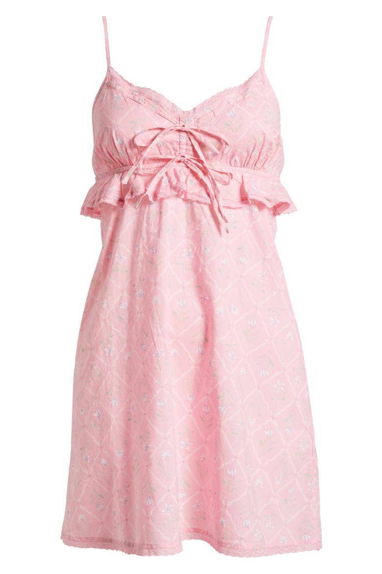 Ruffle Lace Trim Cotton Mini Sundress, Alternate, color, PINK