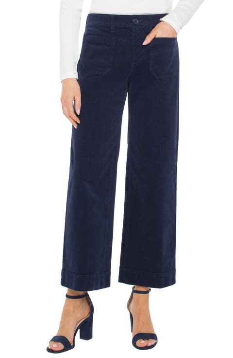 Patch Pocket Mid Rise Ankle Wide Leg Corduroy Pants