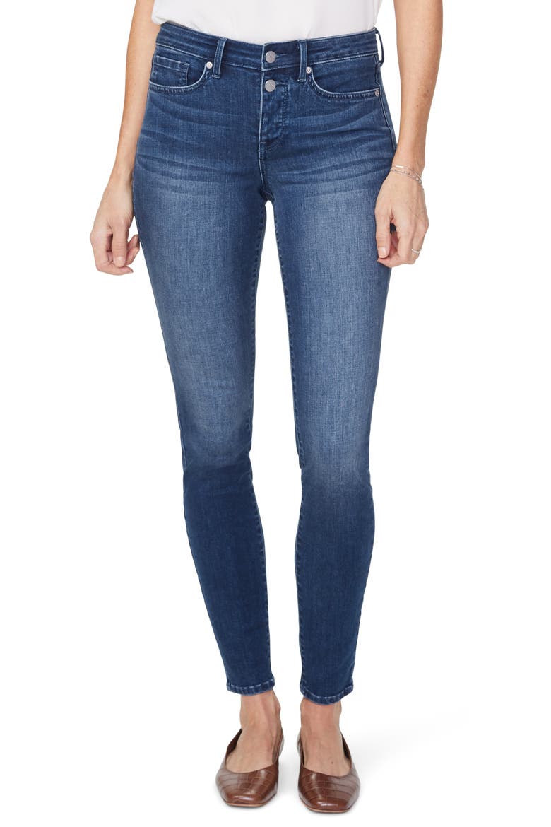 Ami Mock Button Fly Skinny Jeans, Main, color, SOLANA