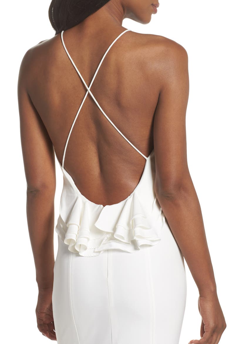 Zoe Ruffle Back Gown, Alternate, color, WHITE