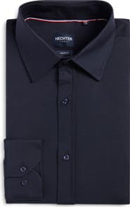 DANIEL HECHTER Modern Fit Solid Navy Knit Cotton Dress Shirt