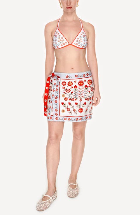 Swim Cover Up Skirt-Red Garden