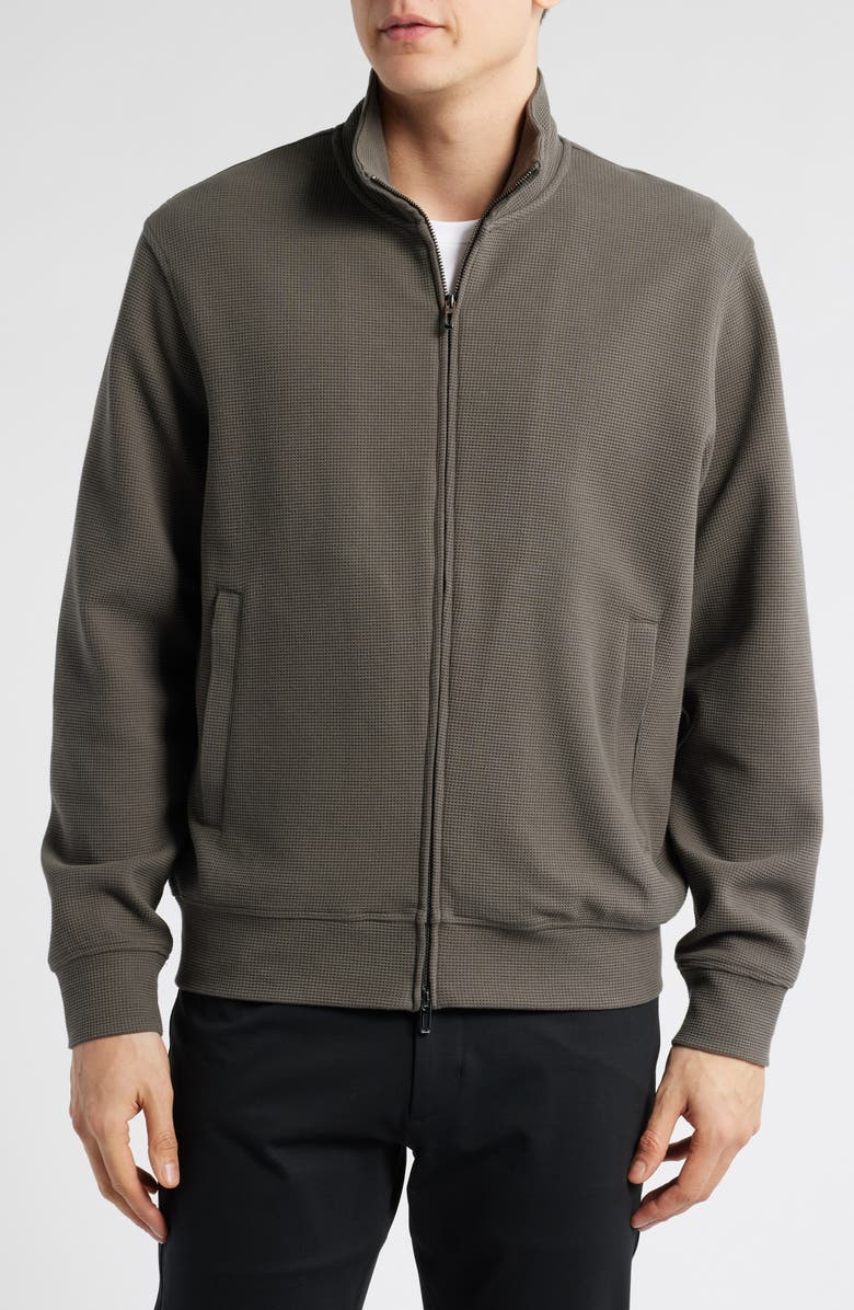 Emporio Armani Waffle Texture Cotton Blend Zip Jacket, Alternate, color, Solid Medium Brown