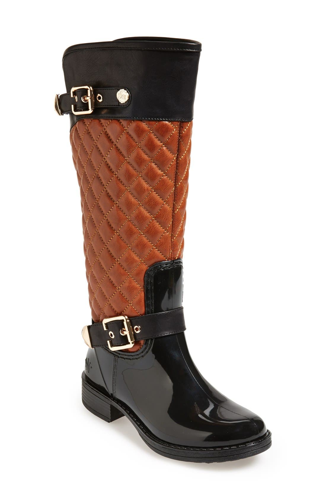 'Peacon' Quilted Tall Rain Boot, Main, color, TAN/ BLACK