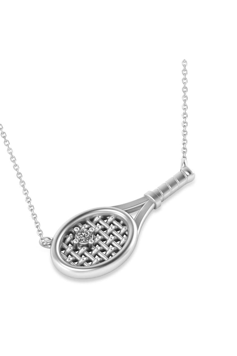 Tennis Racket with Diamond Ball Pendant Necklace 14k, Alternate, color, White Gold
