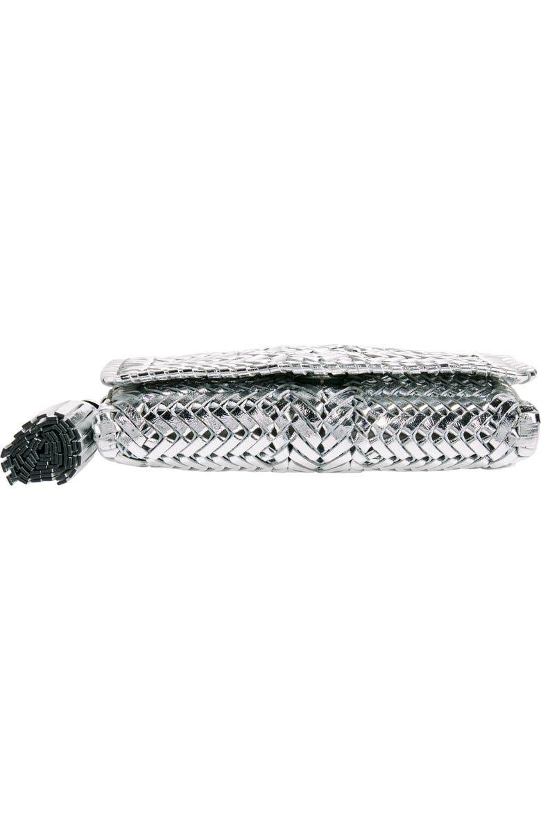 Anya Hindmarch The Neeson Herringbone Woven Metallic Leather Tassel Clutch, Alternate, color,