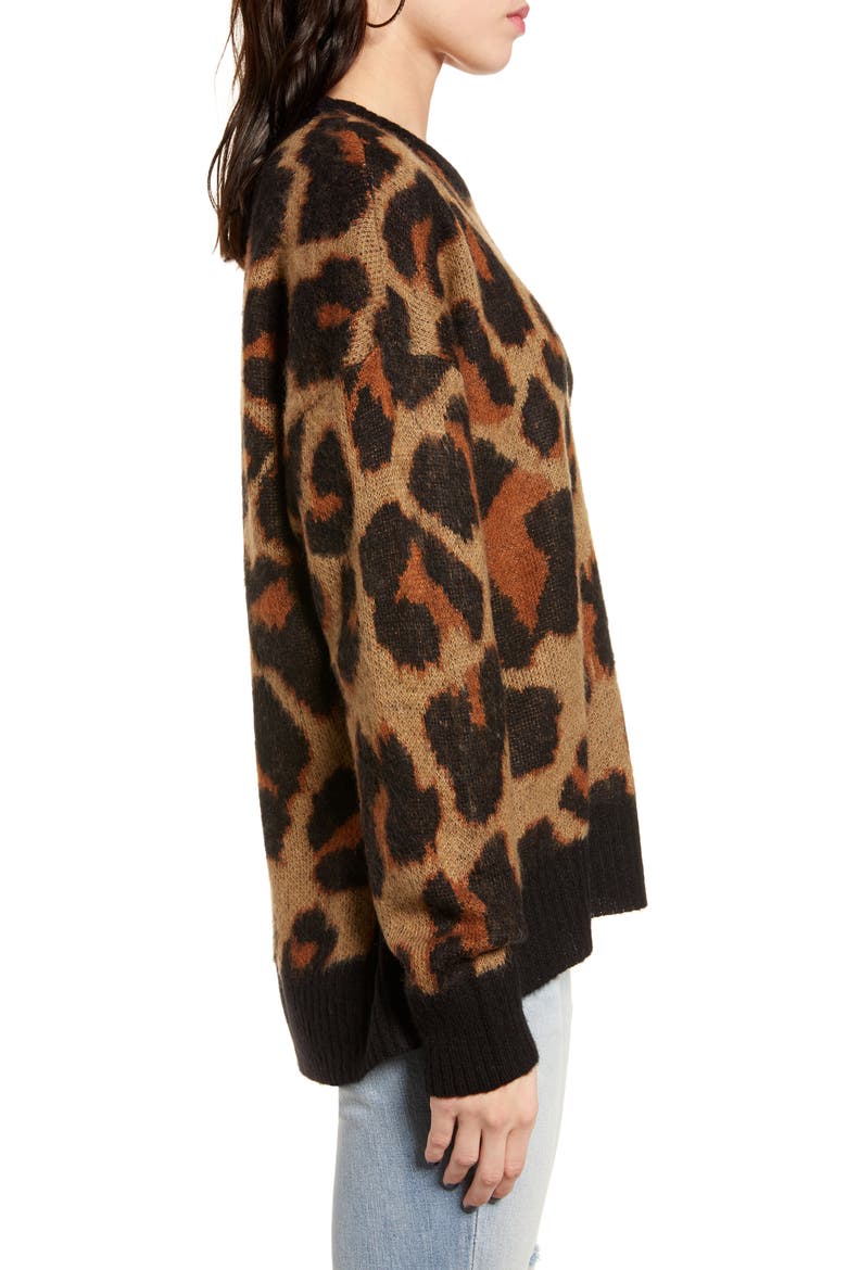 Bronzer Leopard Jacquard Sweater, Alternate, color, TAN BLACK