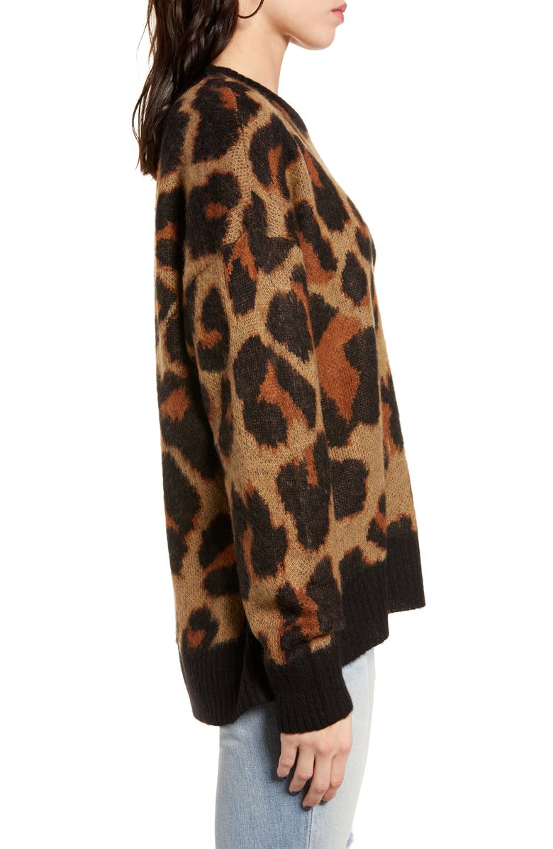 Band of Gypsies Bronzer Leopard Jacquard Sweater, Alternate, color,