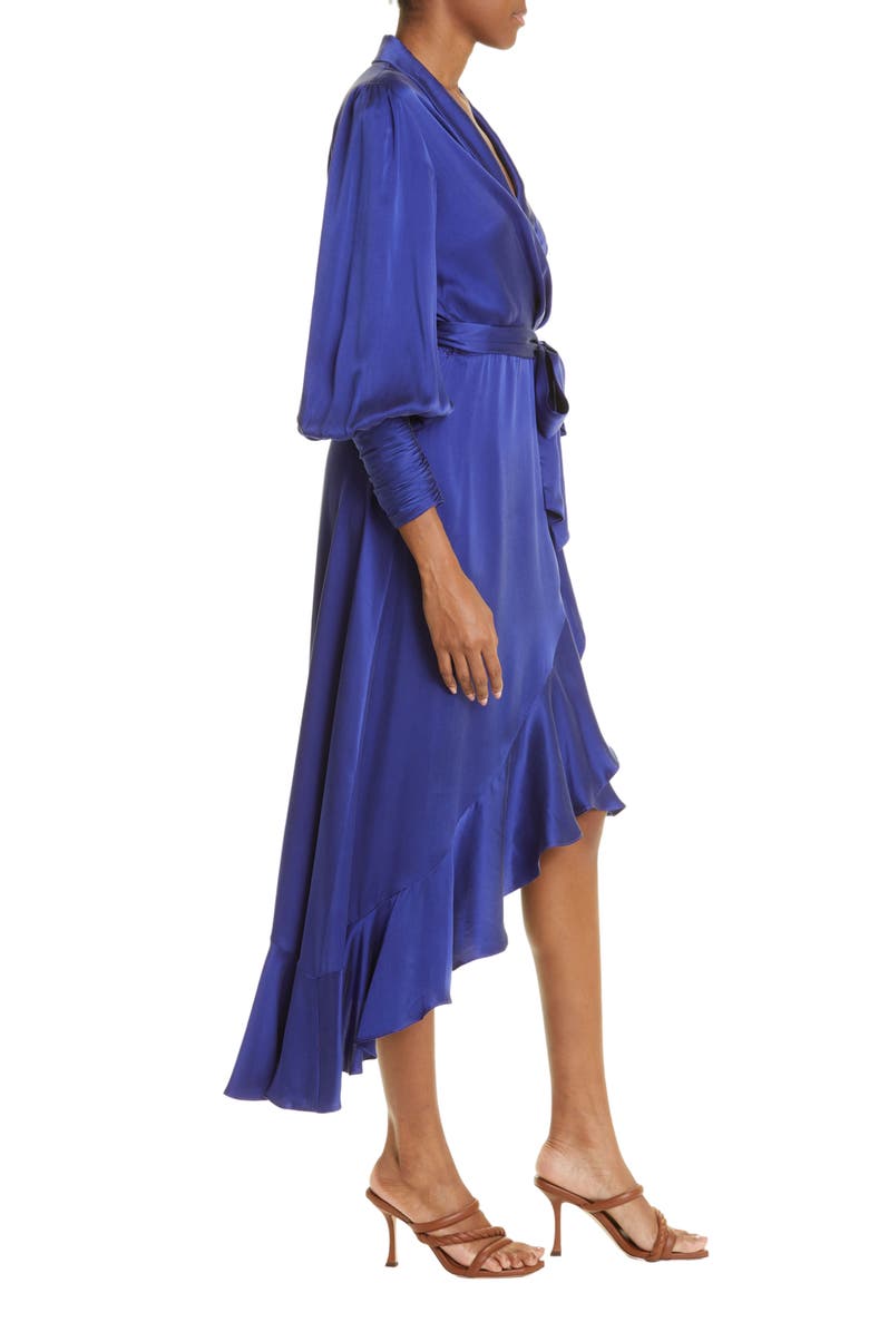 Zimmermann Long Sleeve Silk Wrap Dress, Alternate, color,