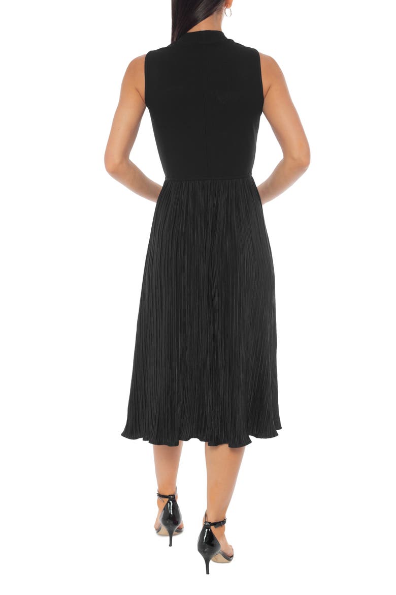 Pleated Knit A-Line Midi Dress, Alternate, color, BLACK