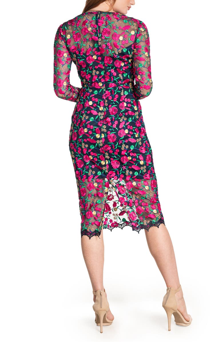 Dress the Population Sophia Embroidered Floral Long Sleeve Bodycon Midi Dress, Alternate, color, 