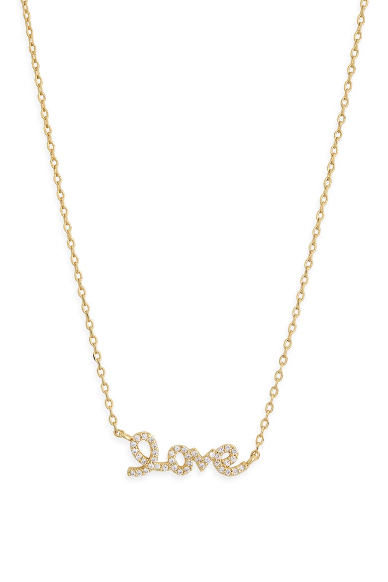 Cubic Zirconia Love Script Pendant Necklace, Alternate, color, CLEAR- GOLD