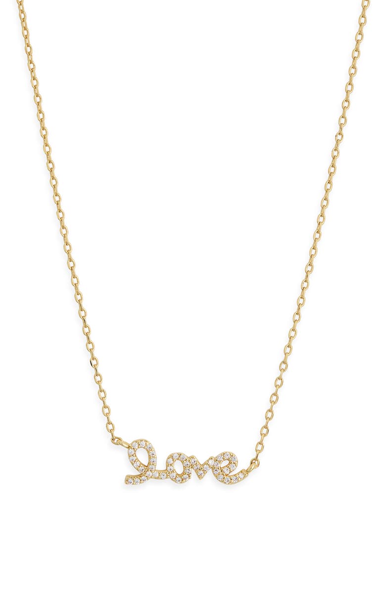 Leith Cubic Zirconia Love Script Pendant Necklace, Alternate, color, Clear- Gold