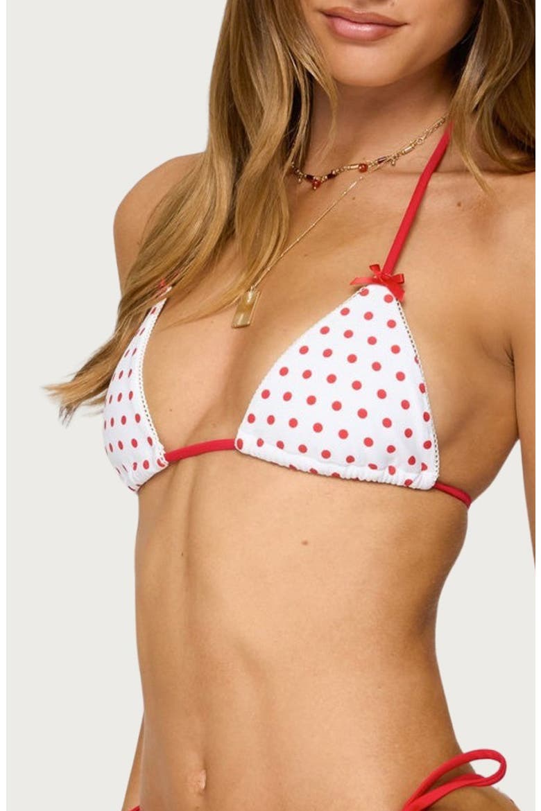 Leigh Polka Dot Triangle Bikini Top, Alternate, color, WHITE-AND-RED