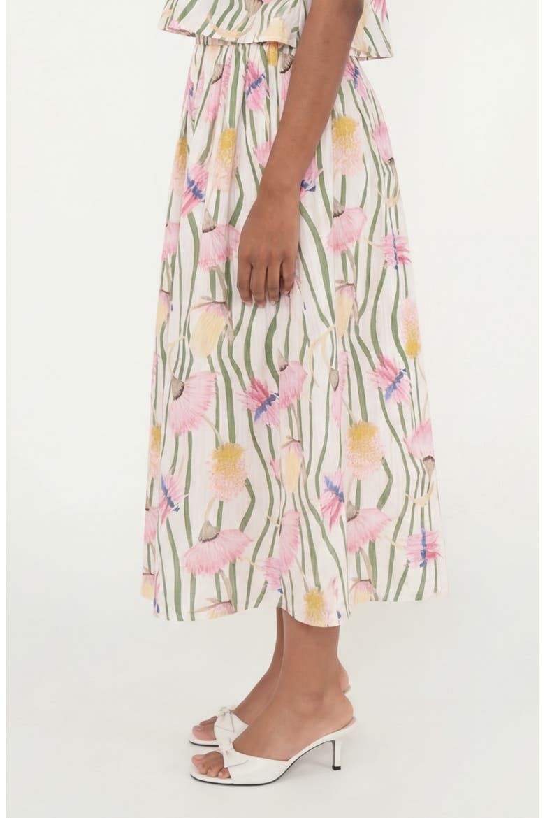 The Reef Print Pleated Linen & Cotton Maxi Skirt, Alternate, color, AUSSIE DESERT FLOWERS