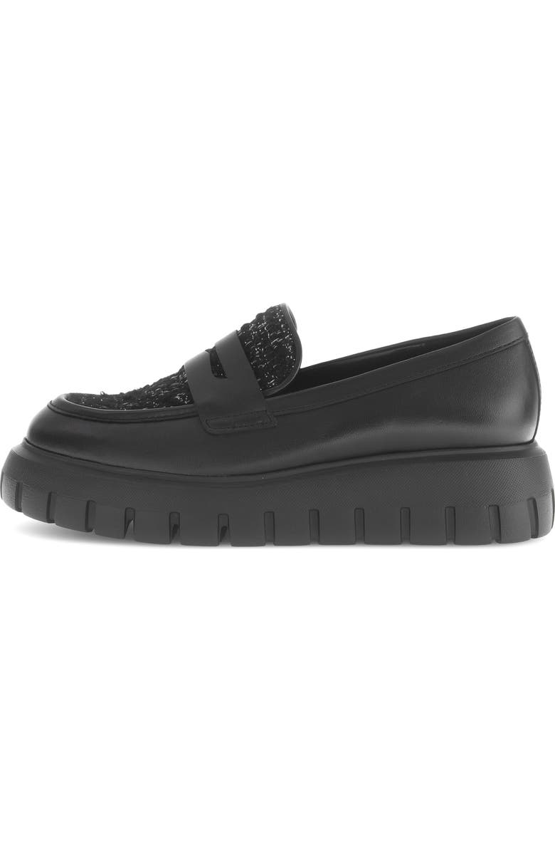 Gabor Mixed Media Leather Loafer, Alternate, color, Black