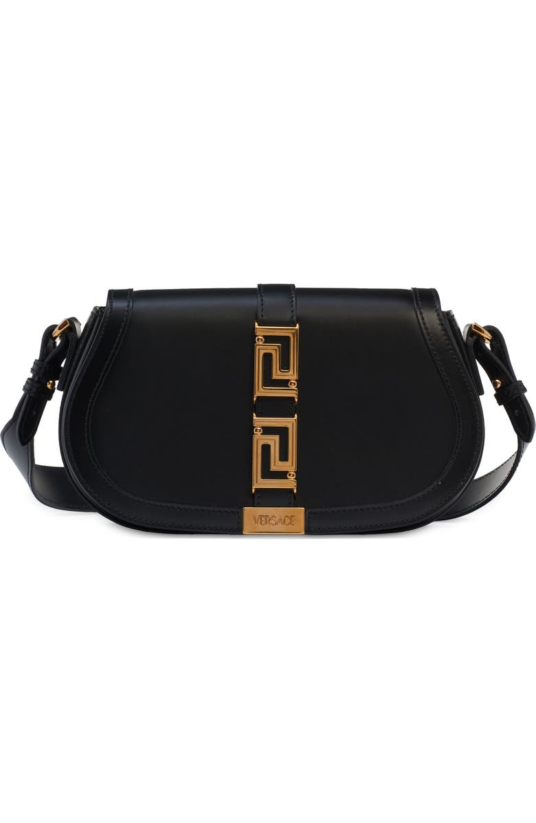 Versace Medium Greca Goddess Leather Shoulder Bag, Main, color, Black-Versace Gold