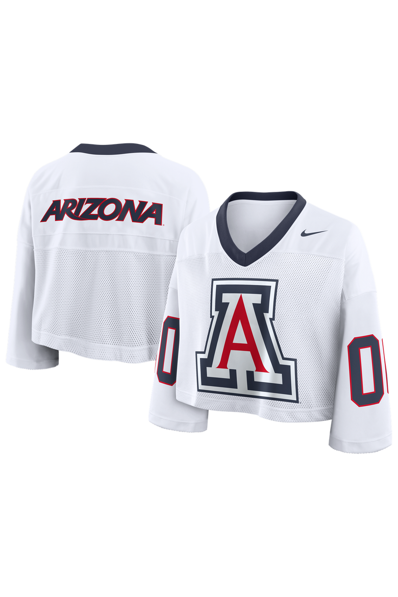 Women's Nike White Arizona Wildcats Oversized Logo Cropped Fashion Jersey, Main, color, White