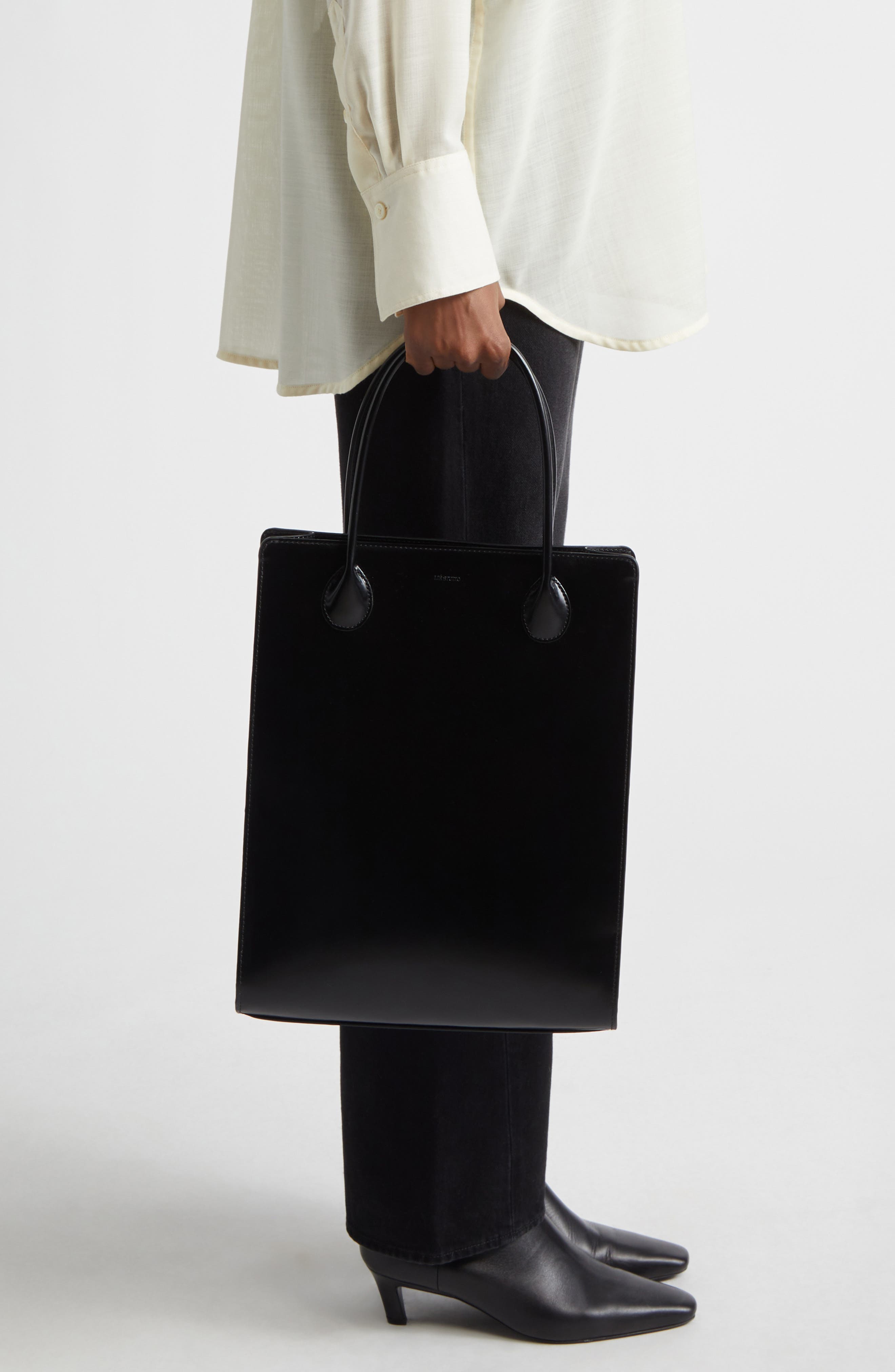 Lié Studio The Jane Leather Top Handle Bag, Alternate, color, Black Patent Leather