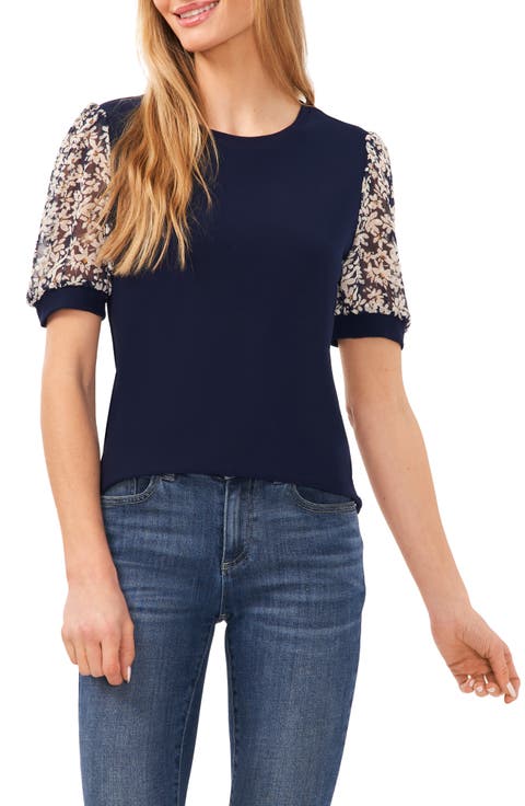 Daisy Puff Sleeve Mix Media Top