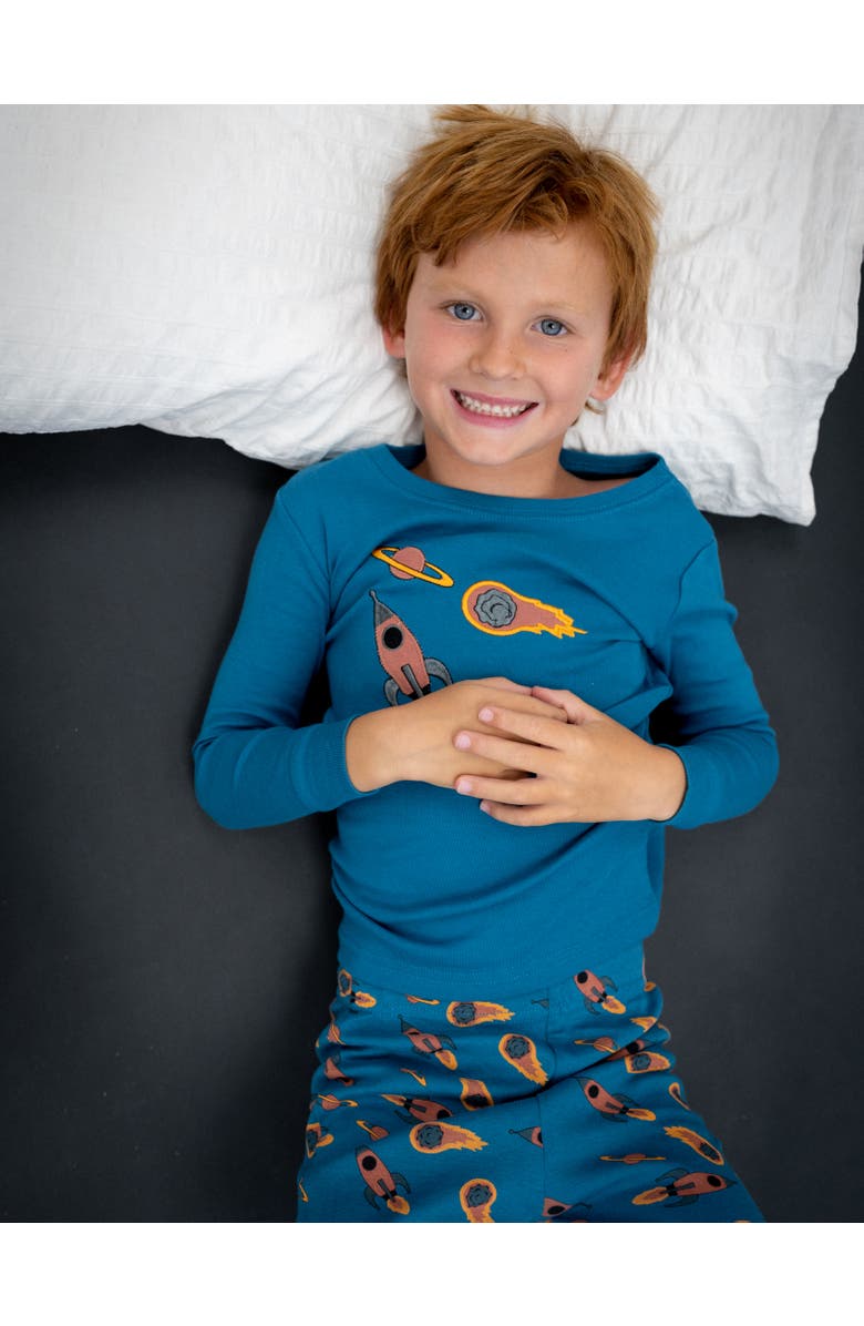 Leveret Two-Piece Printed Cotton Pajamas, Vehicles & Machines, Alternate, color, Rocket Blue