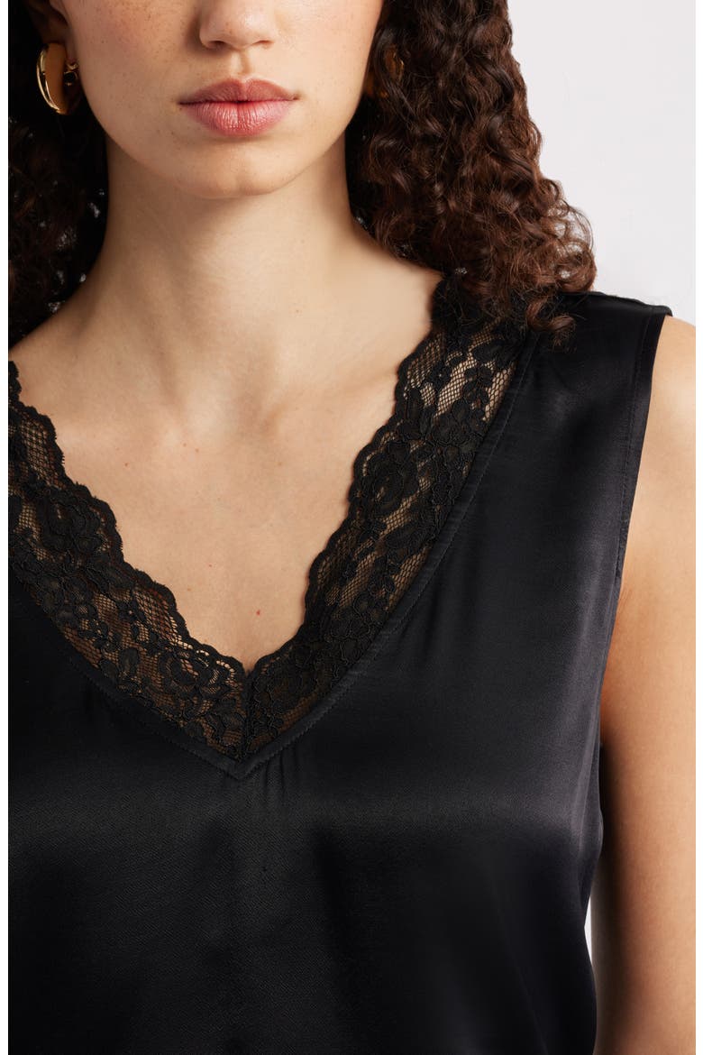 Lace Trim Satin Tank, Alternate, color, BLACK
