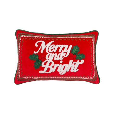 Merry And Bright Holly Berry Tufted Festive Lumbar Throw Pillow 14" x 22"