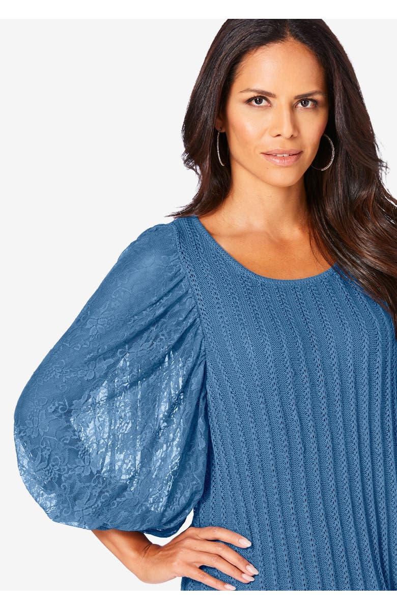 Roaman's Lace Sleeve Sweater, Alternate, color, New Khaki