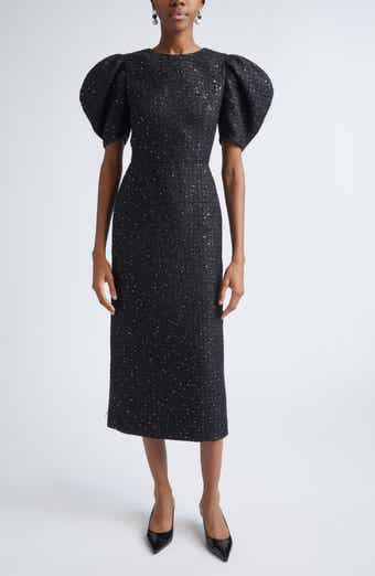 Puff Sleeve Metallic Tweed Sheath Dress