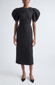Carolina Herrera Puff Sleeve Metallic Tweed Sheath Dress