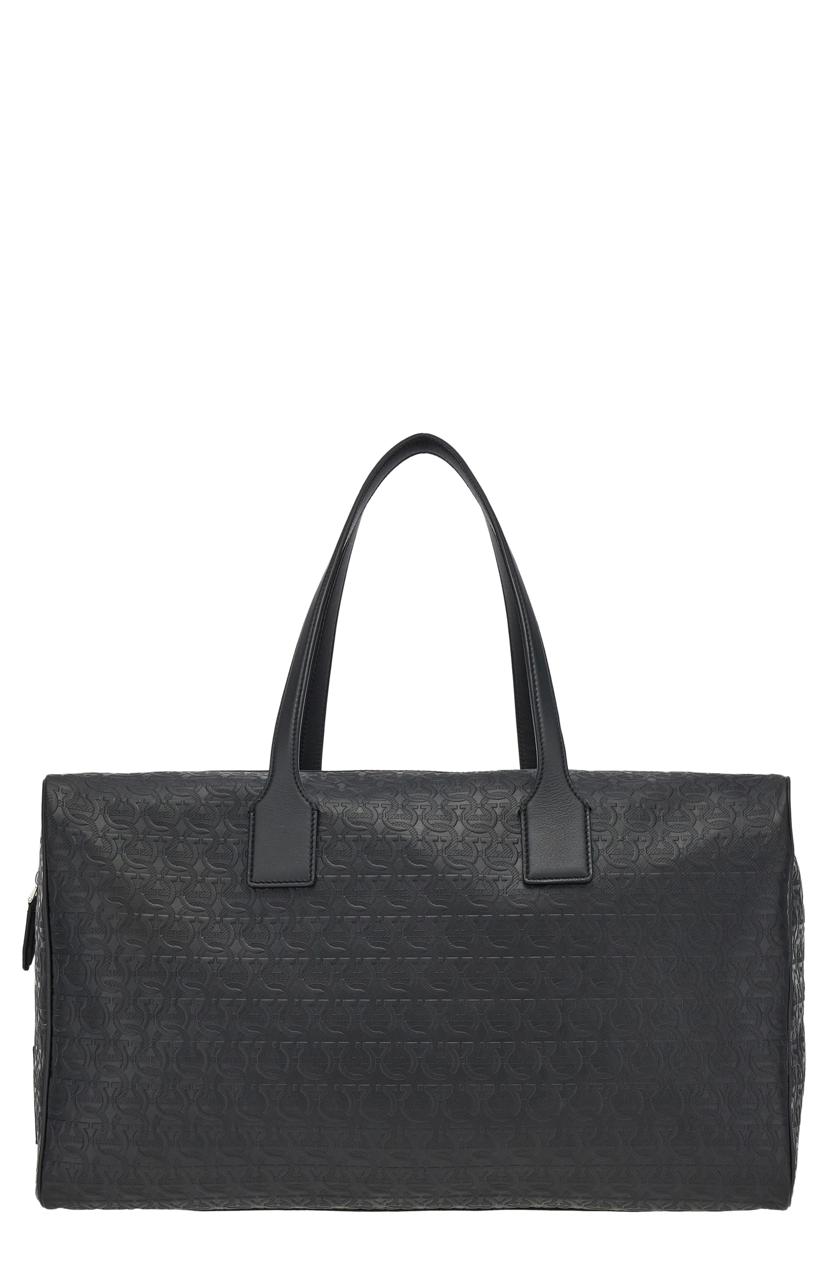 FERRAGAMO Travel Logo Embossed Leather Duffle Bag, Main, color, 