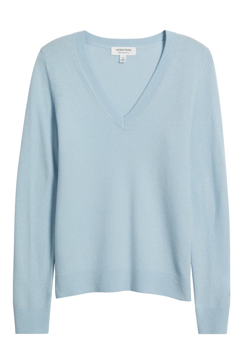 V-Neck Cashmere Sweater, Alternate, color, BLUE SUBDUED